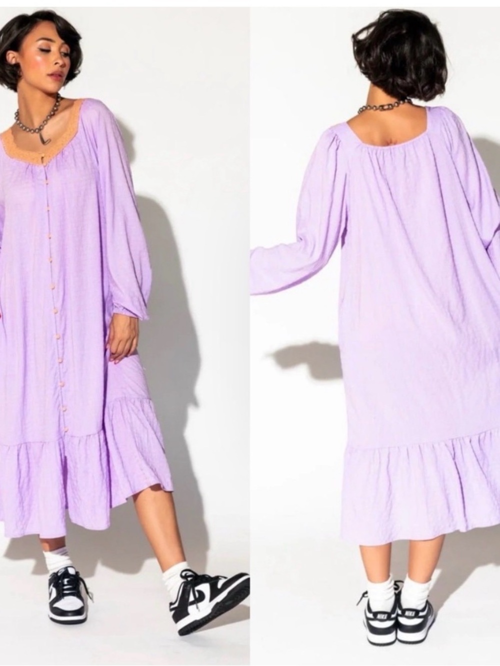 Dressed in LALA Lavender Dress with Peach Trim NWT size Small - Picture 2 of 11
